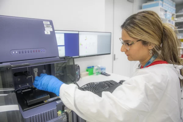 Scientist reading a sample of our Canto II flow cytometer